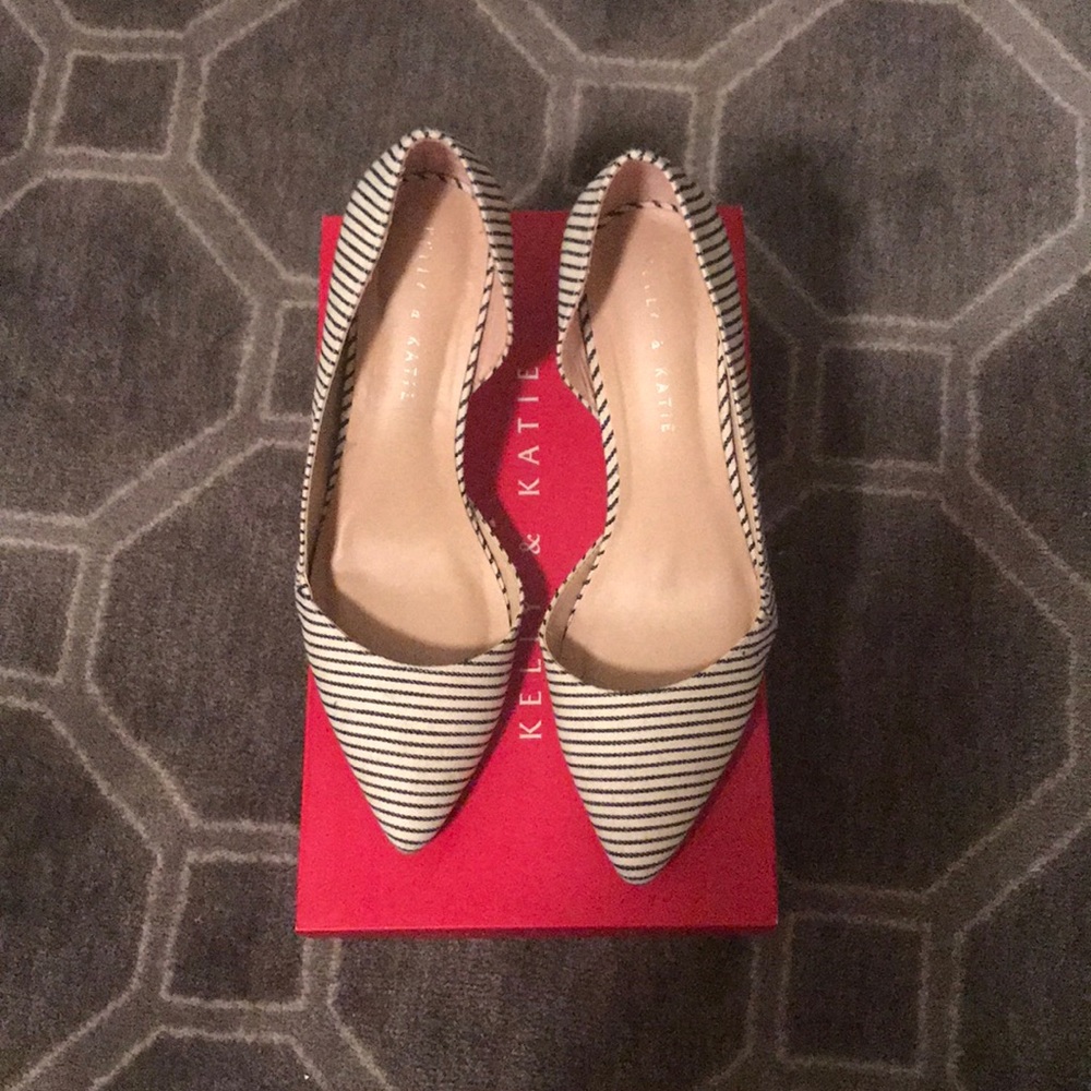 Kelly & Kate black and white stripped kitten heels